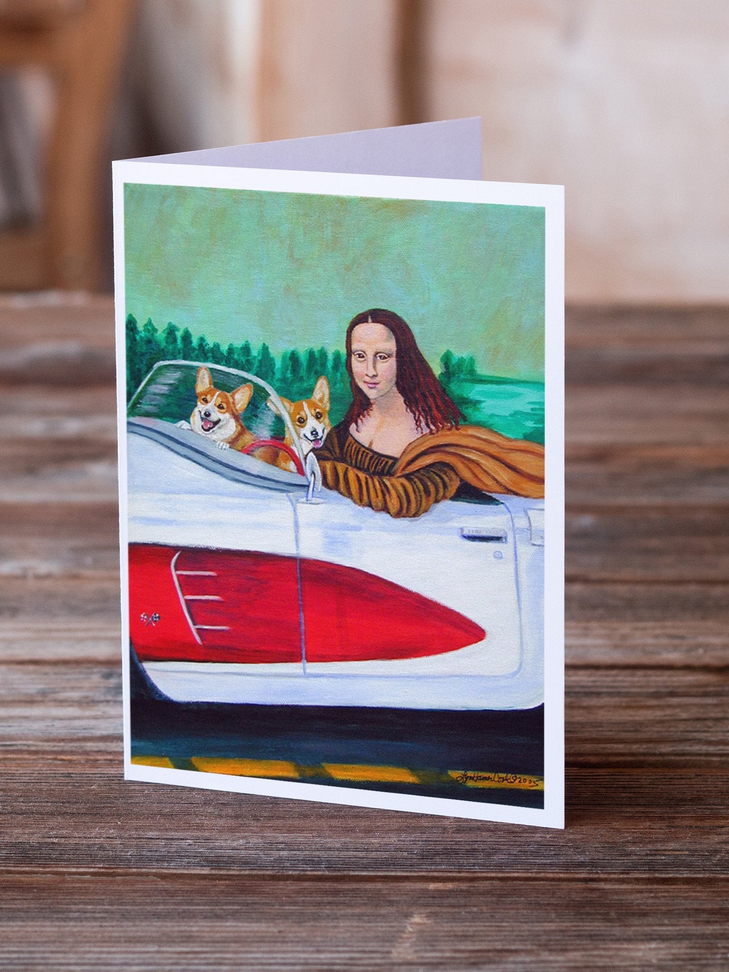 Buy this Mona Lisa with  Corgi  Greeting Cards and Envelopes Pack of 8