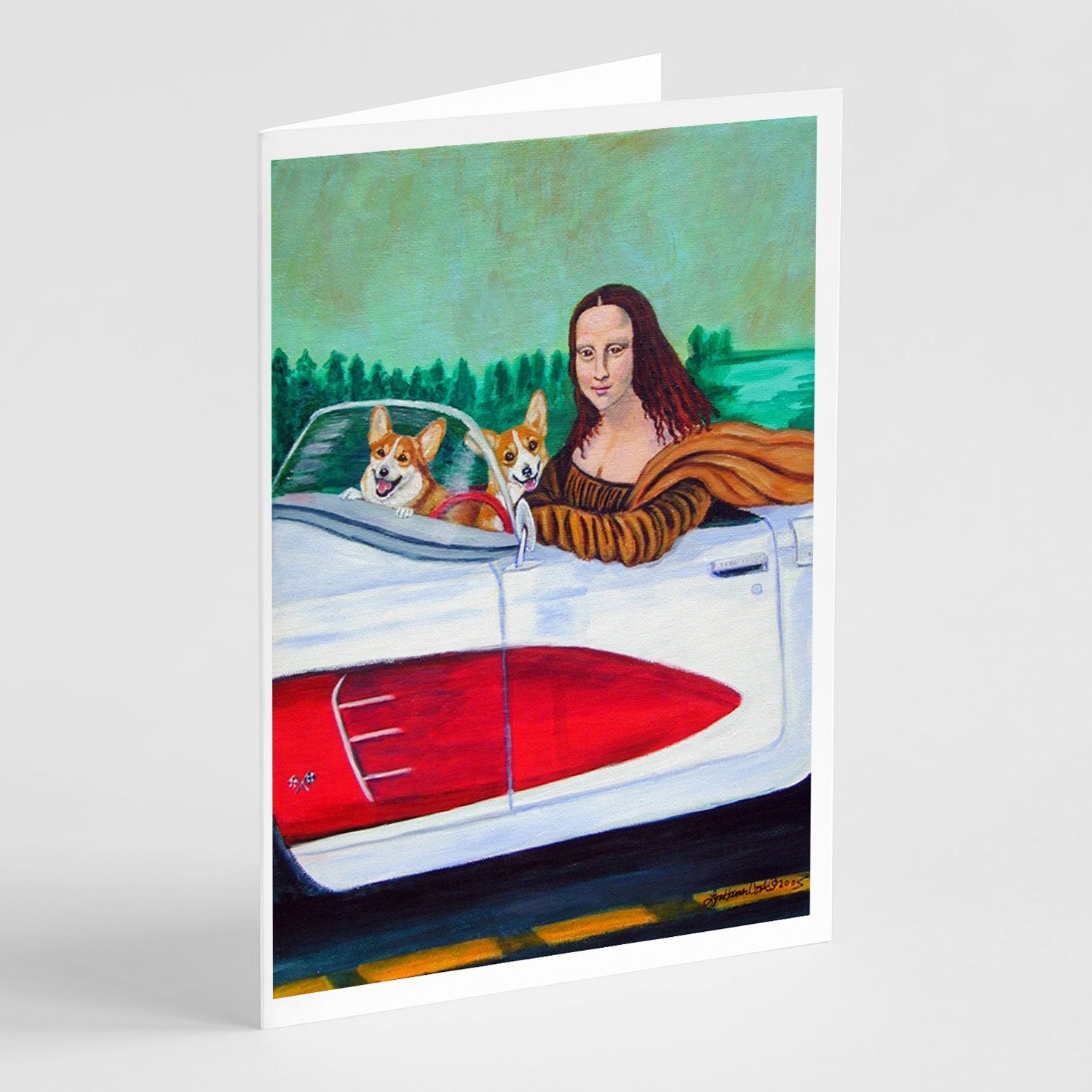 Buy this Mona Lisa with  Corgi  Greeting Cards and Envelopes Pack of 8