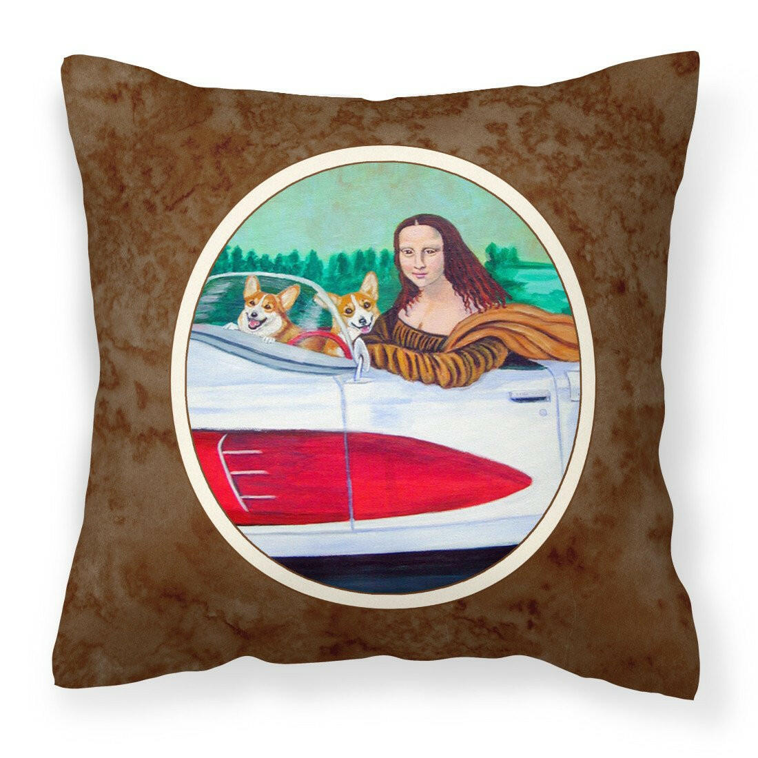 Mona Lisa with  Corgi Fabric Decorative Pillow 7284PW1414 - the-store.com
