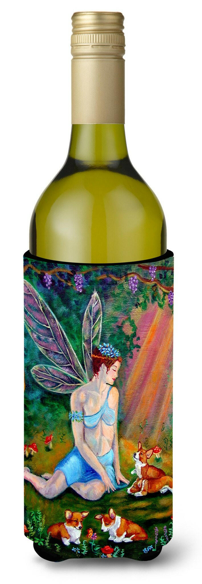 Fairy in the woods with her Corgis Wine Bottle Beverage Insulator Hugger 7295LITERK by Caroline&#39;s Treasures