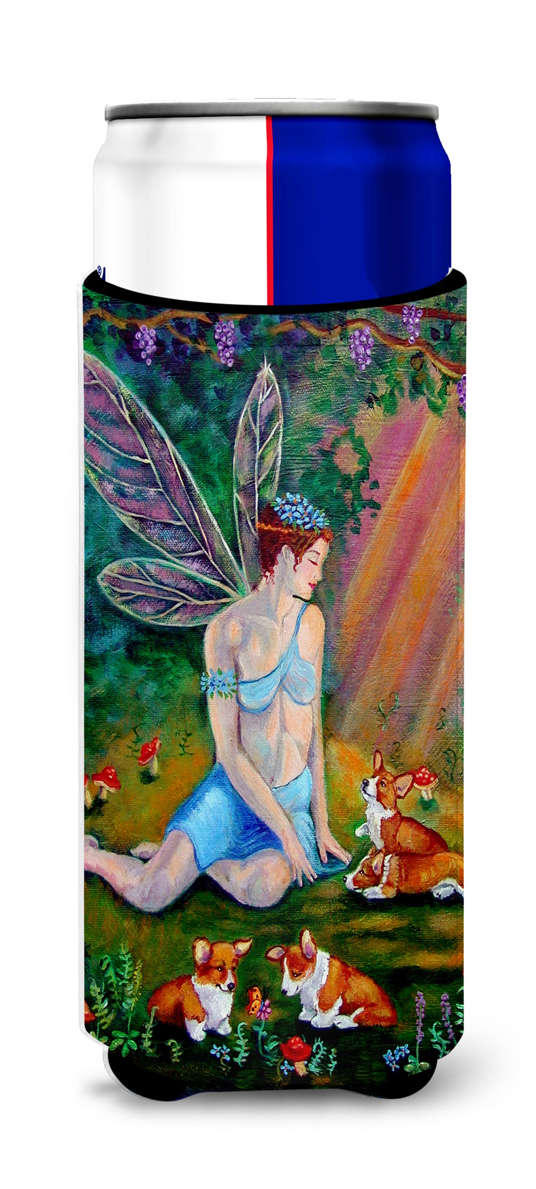 Fairy in the woods with her Corgis Ultra Beverage Insulators for slim cans 7295MUK.