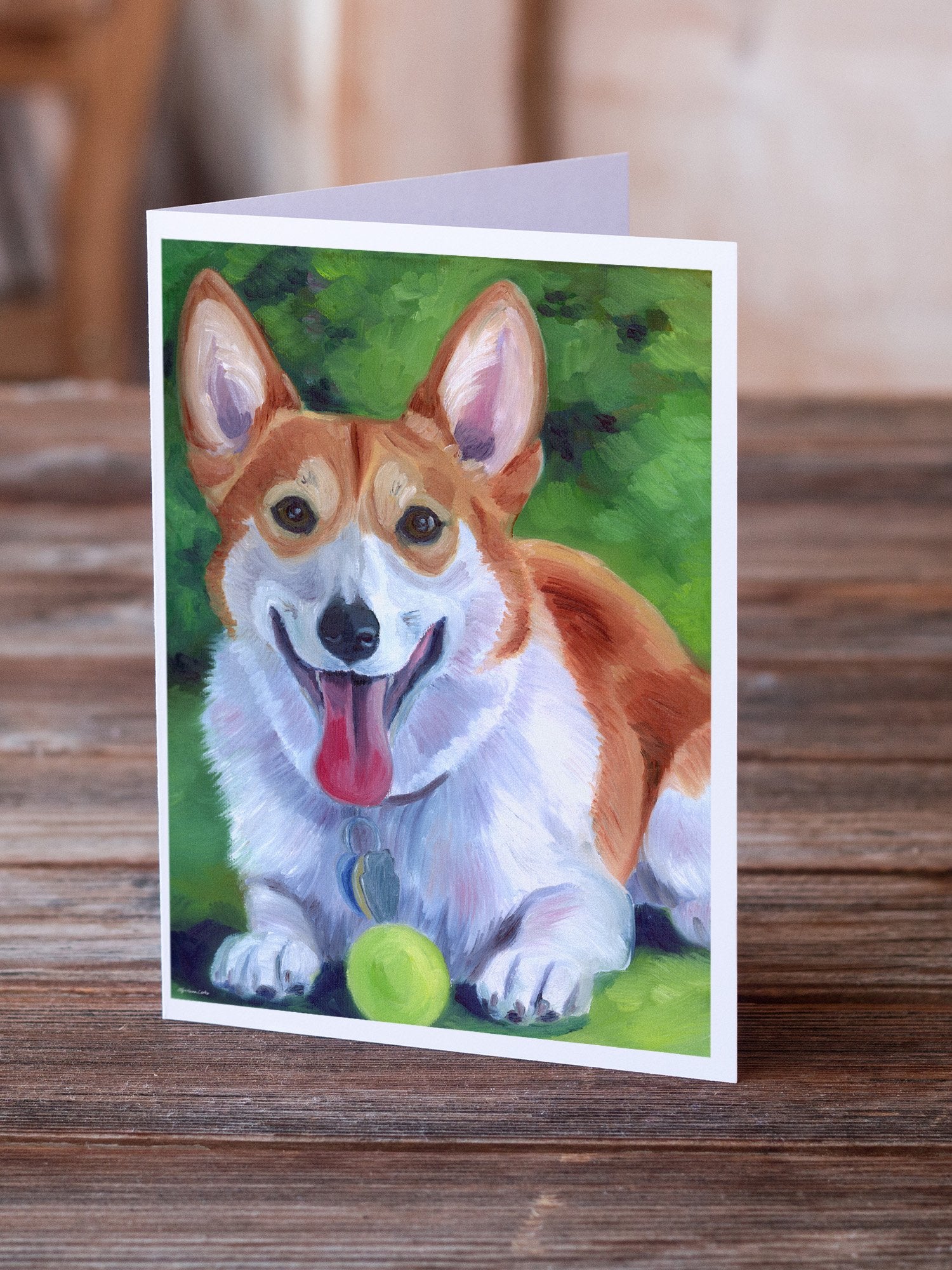 Corgi with green ball Greeting Cards and Envelopes Pack of 8 - the-store.com