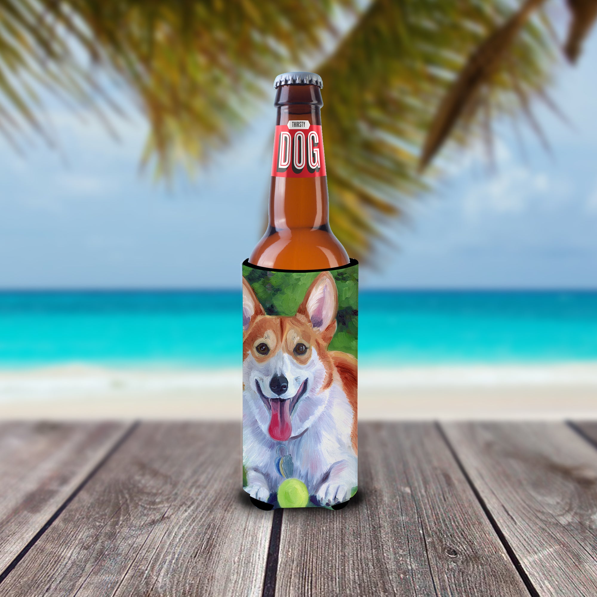 Corgi with green ball Ultra Beverage Insulators for slim cans 7296MUK.