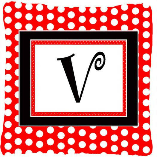 Monogram - Initial V Red Black Polka Dots Decorative   Canvas Fabric Pillow - the-store.com