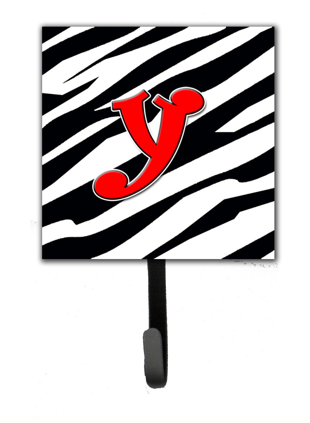 Letter Y Initial Monogram - Zebra Red Leash Holder or Key Hook by Caroline&#39;s Treasures