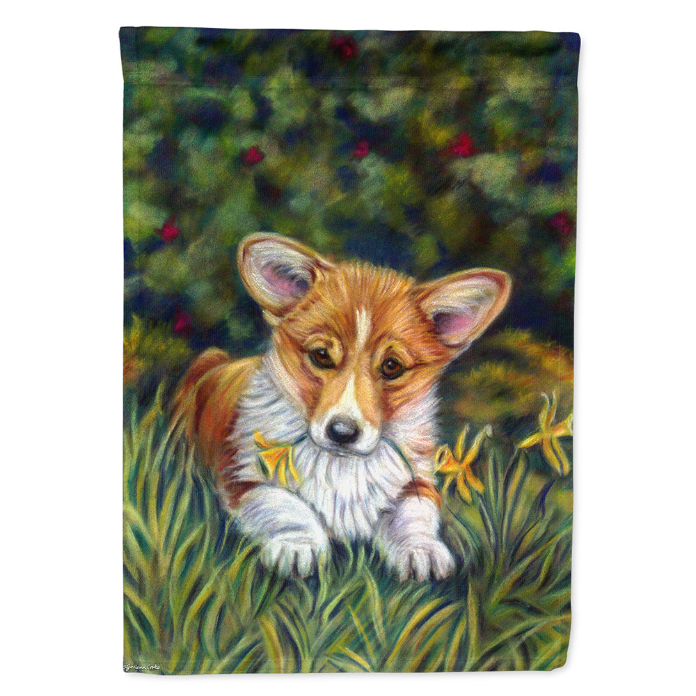 Corgi Pup and Daffodils Flag Canvas House Size 7300CHF  the-store.com.