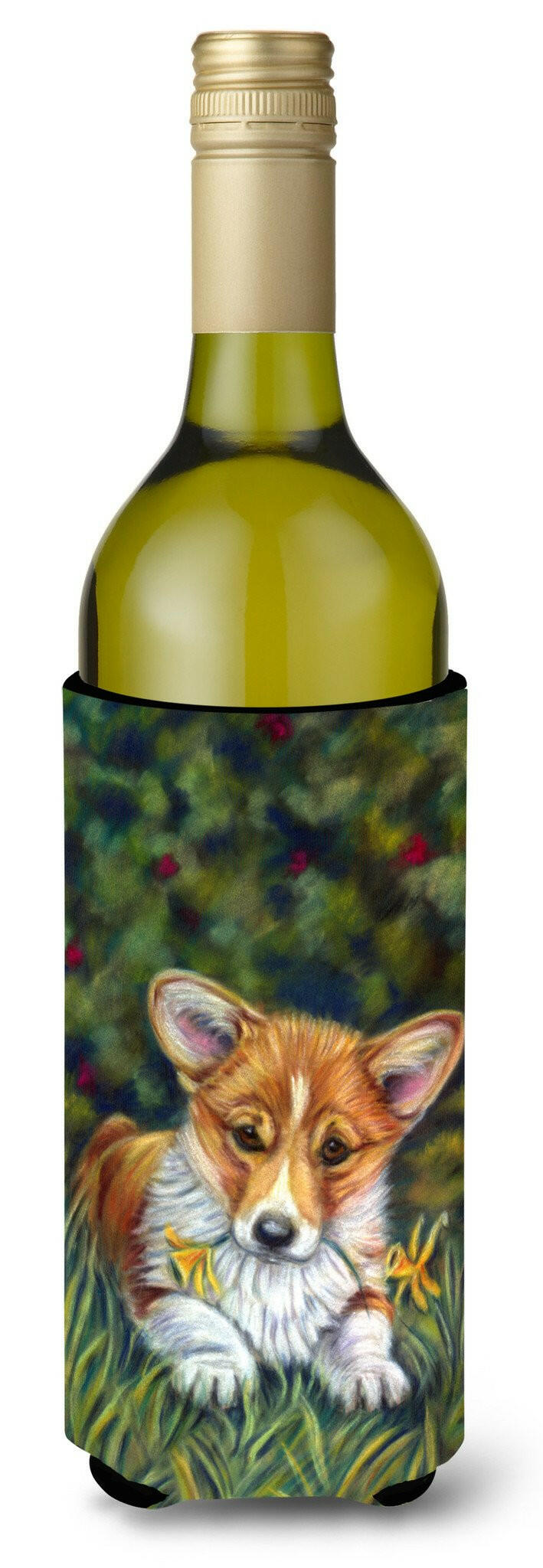 Corgi Pup and Daffodils Wine Bottle Beverage Insulator Hugger 7300LITERK by Caroline&#39;s Treasures