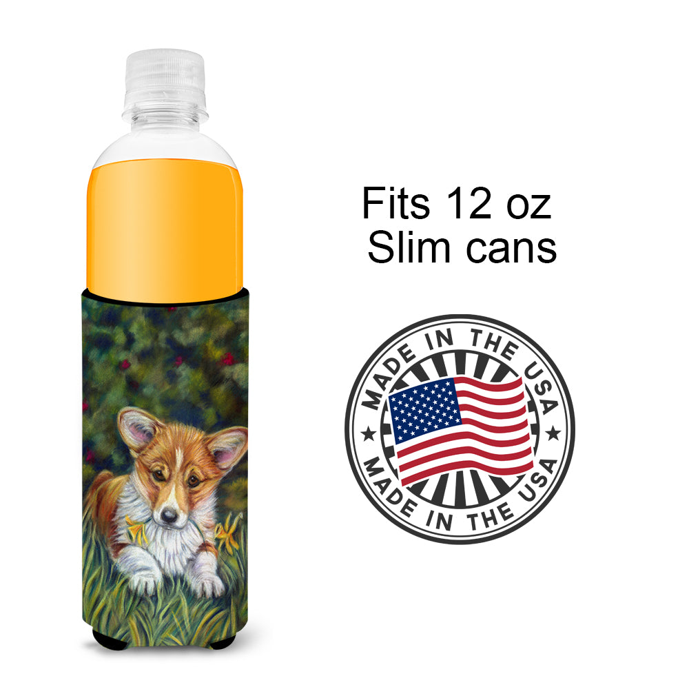 Corgi Pup and Daffodils Ultra Beverage Insulators for slim cans 7300MUK.