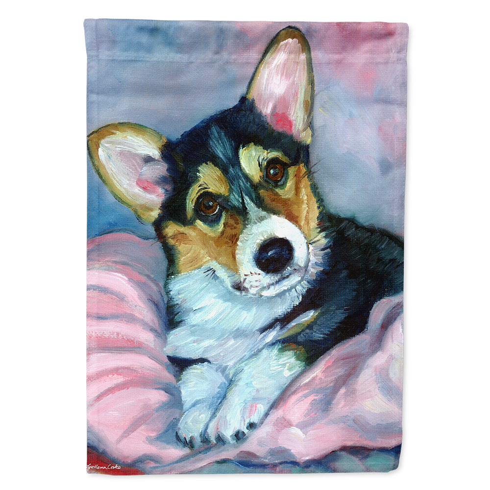 Corgi Puppy with pink blanket Flag Canvas House Size 7301CHF