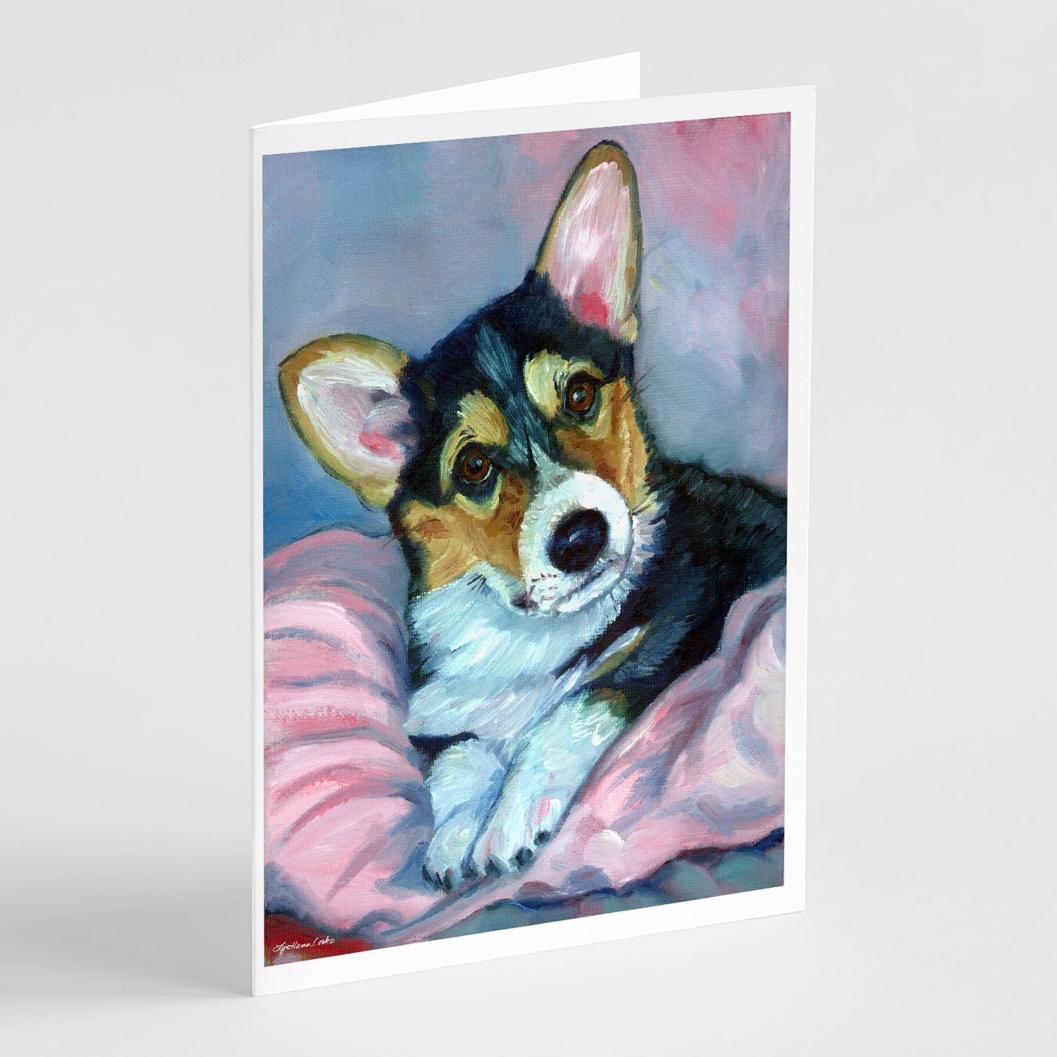 Buy this Corgi Puppy with pink blanket Greeting Cards and Envelopes Pack of 8