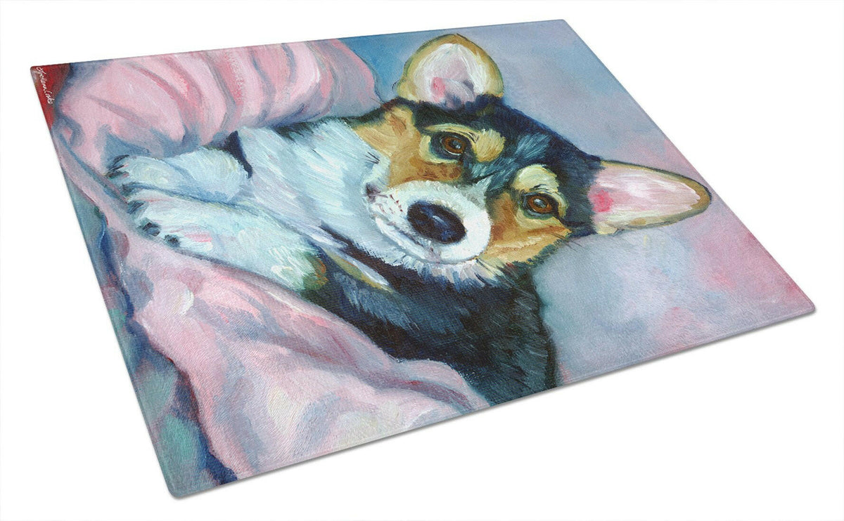 Corgi Puppy with pink blanket Glass Cutting Board Large 7301LCB by Caroline&#39;s Treasures