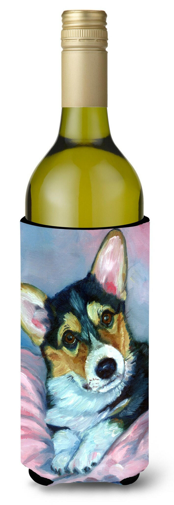 Corgi Puppy with pink blanket Wine Bottle Beverage Insulator Hugger 7301LITERK by Caroline&#39;s Treasures