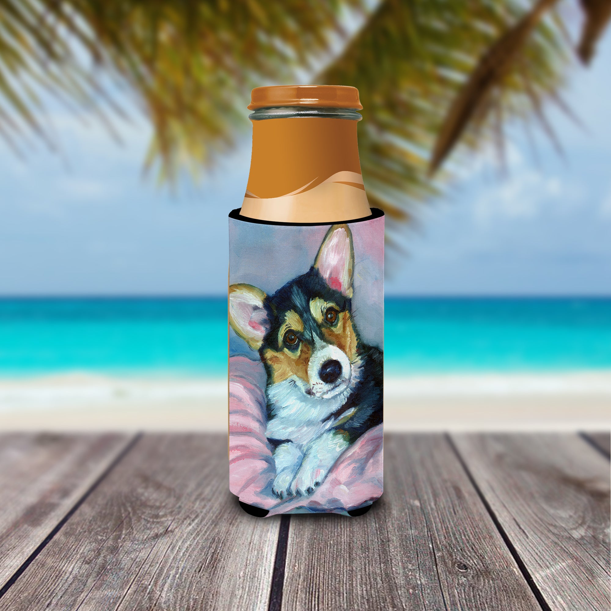 Corgi Puppy with pink blanket Ultra Beverage Insulators for slim cans 7301MUK