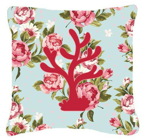 Coral Shabby Chic Blue Roses   Canvas Fabric Decorative Pillow BB1101 - the-store.com