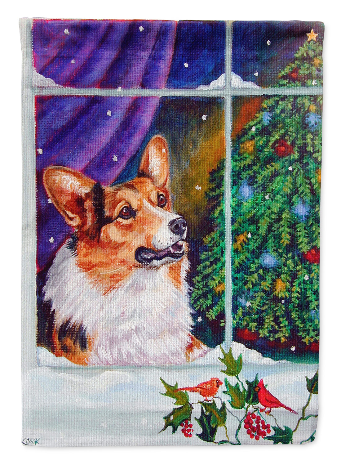 Corgi Christmas Window Flag Canvas House Size 7305CHF