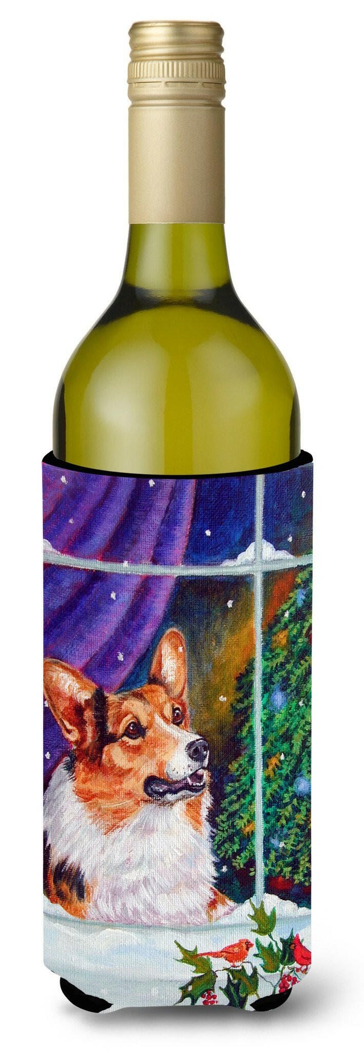 Corgi Christmas Window Wine Bottle Beverage Insulator Hugger 7305LITERK by Caroline&#39;s Treasures
