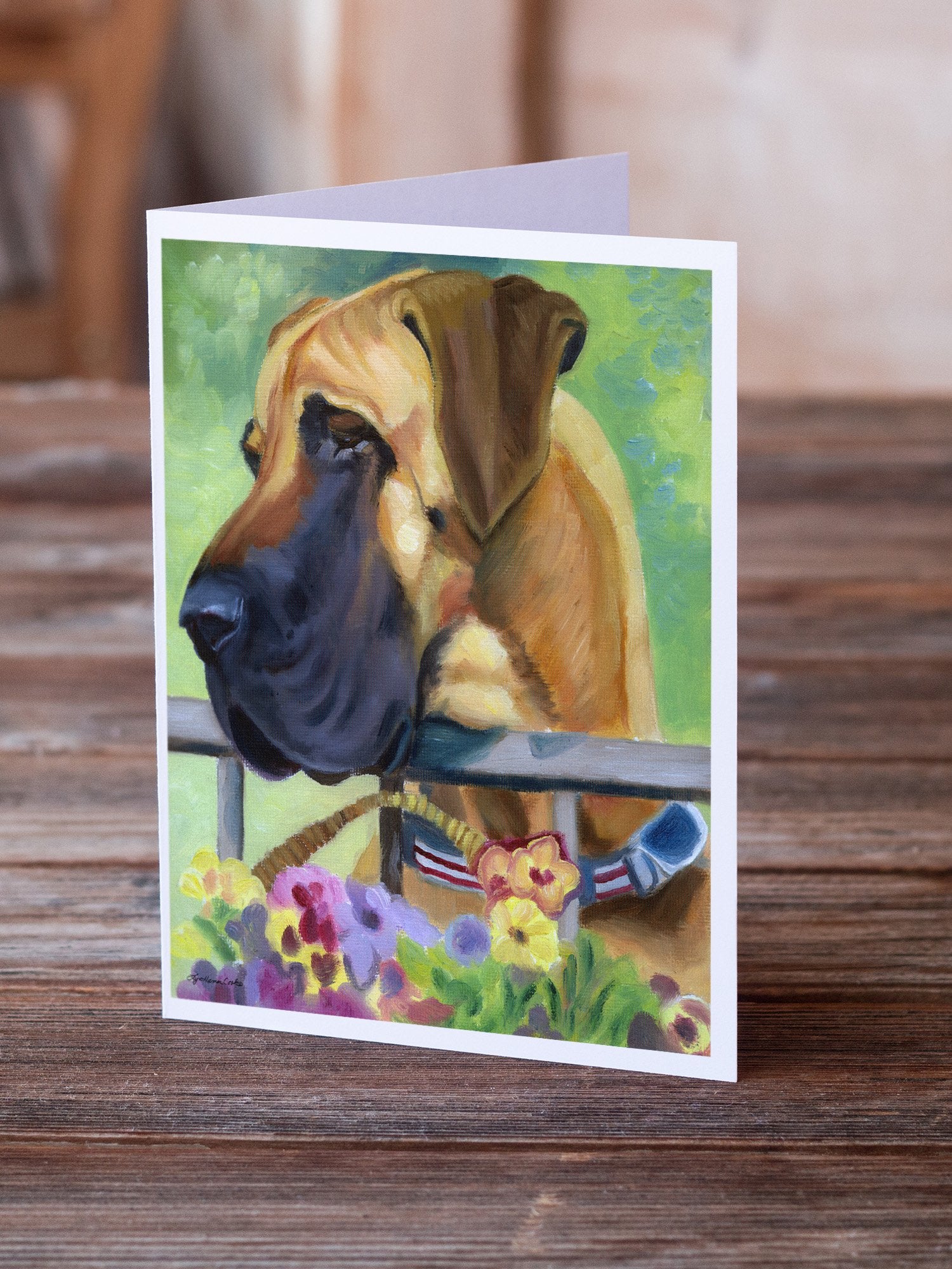 Great Dane Natural Ears Fawn in Flowers Greeting Cards and Envelopes Pack of 8 - the-store.com