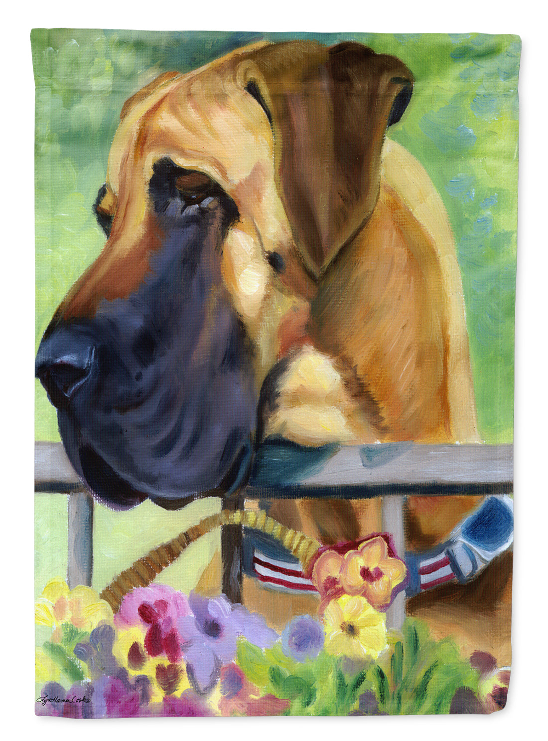 Great Dane Natural Ears Fawn in Flowers Flag Garden Size 7311GF.