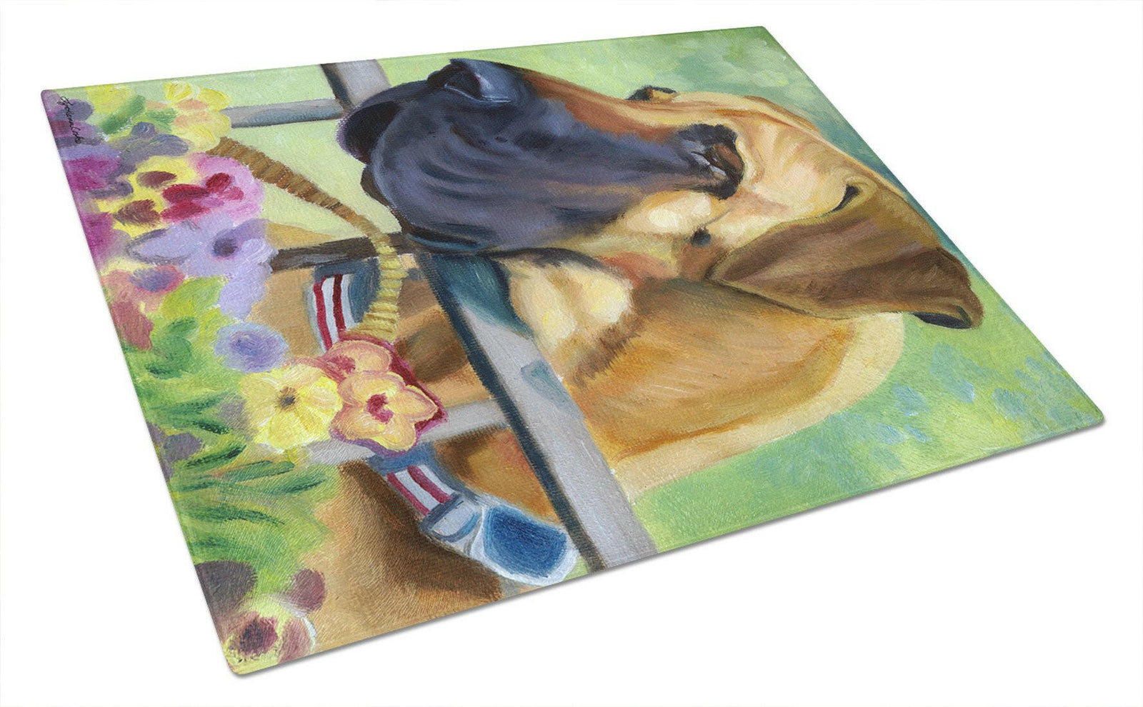 Great Dane Natural Ears Fawn in Flowers Glass Cutting Board Large 7311LCB by Caroline's Treasures