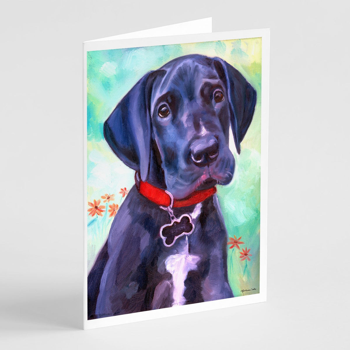 Buy this Great Dane Natural Ears Black Pup Greeting Cards and Envelopes Pack of 8