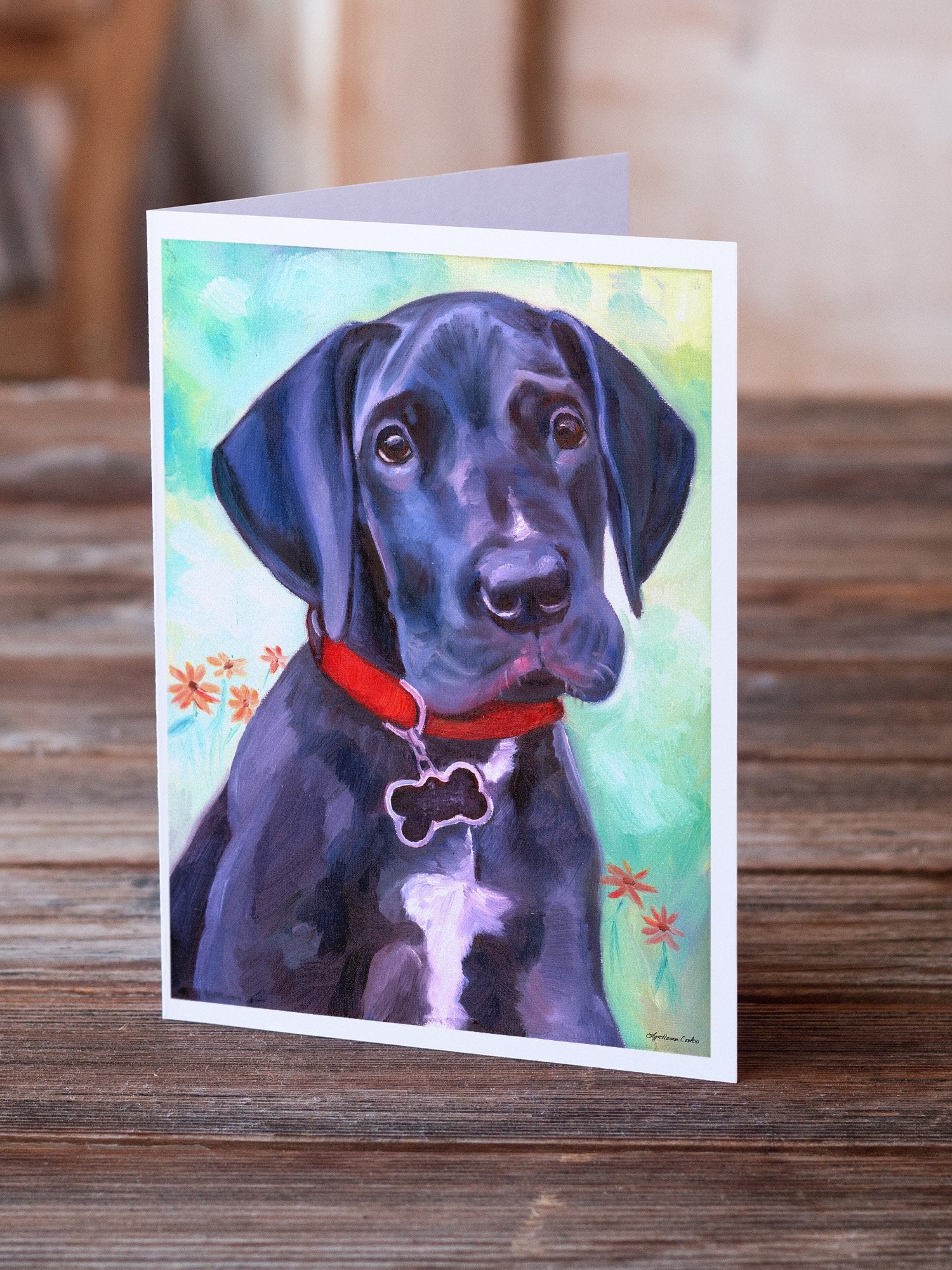 Great Dane Natural Ears Black Pup Greeting Cards and Envelopes Pack of 8 - the-store.com