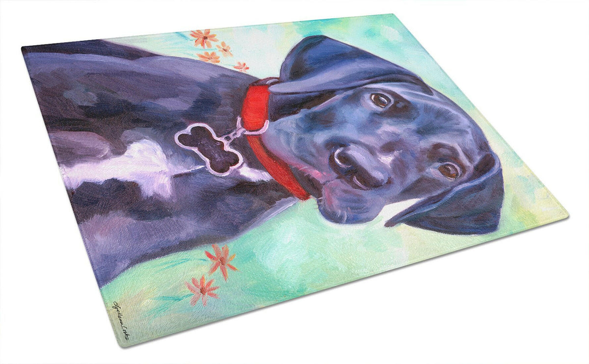 Great Dane Natural Ears Black Pup Glass Cutting Board Large 7312LCB by Caroline&#39;s Treasures