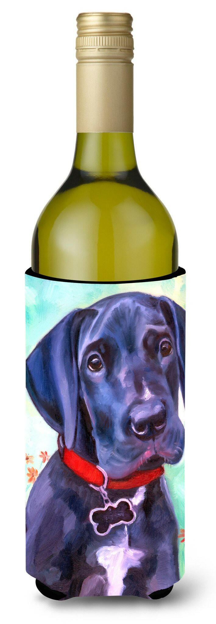 Great Dane Natural Ears Black Pup Wine Bottle Beverage Insulator Hugger 7312LITERK by Caroline&#39;s Treasures
