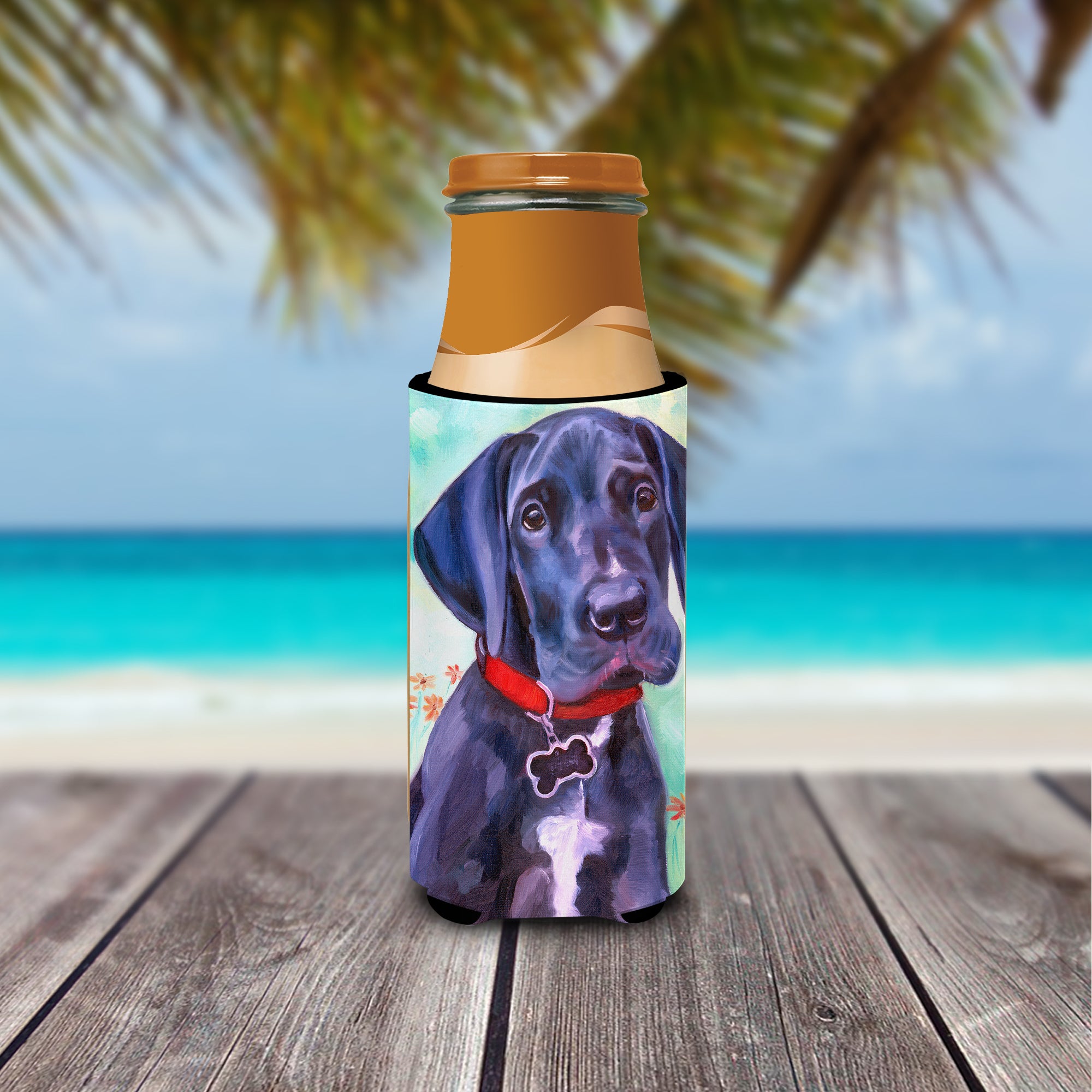 Great Dane Natural Ears Black Pup Ultra Beverage Insulators for slim cans 7312MUK  the-store.com.