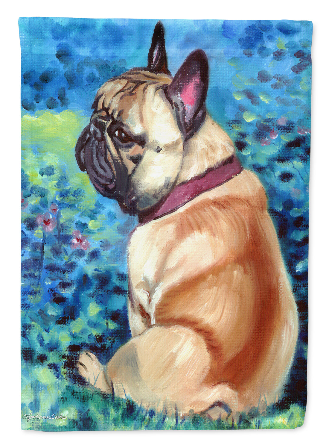 Fawn French Bulldog in Flowers Flag Canvas House Size 7313CHF  the-store.com.
