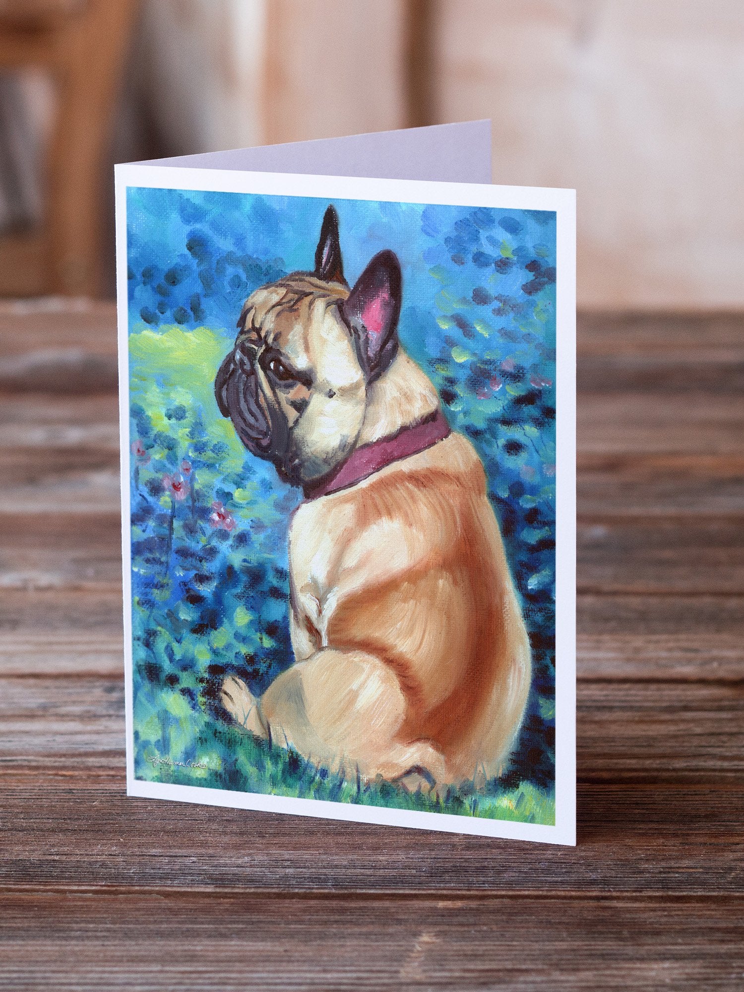 Fawn French Bulldog in Flowers Greeting Cards and Envelopes Pack of 8 - the-store.com