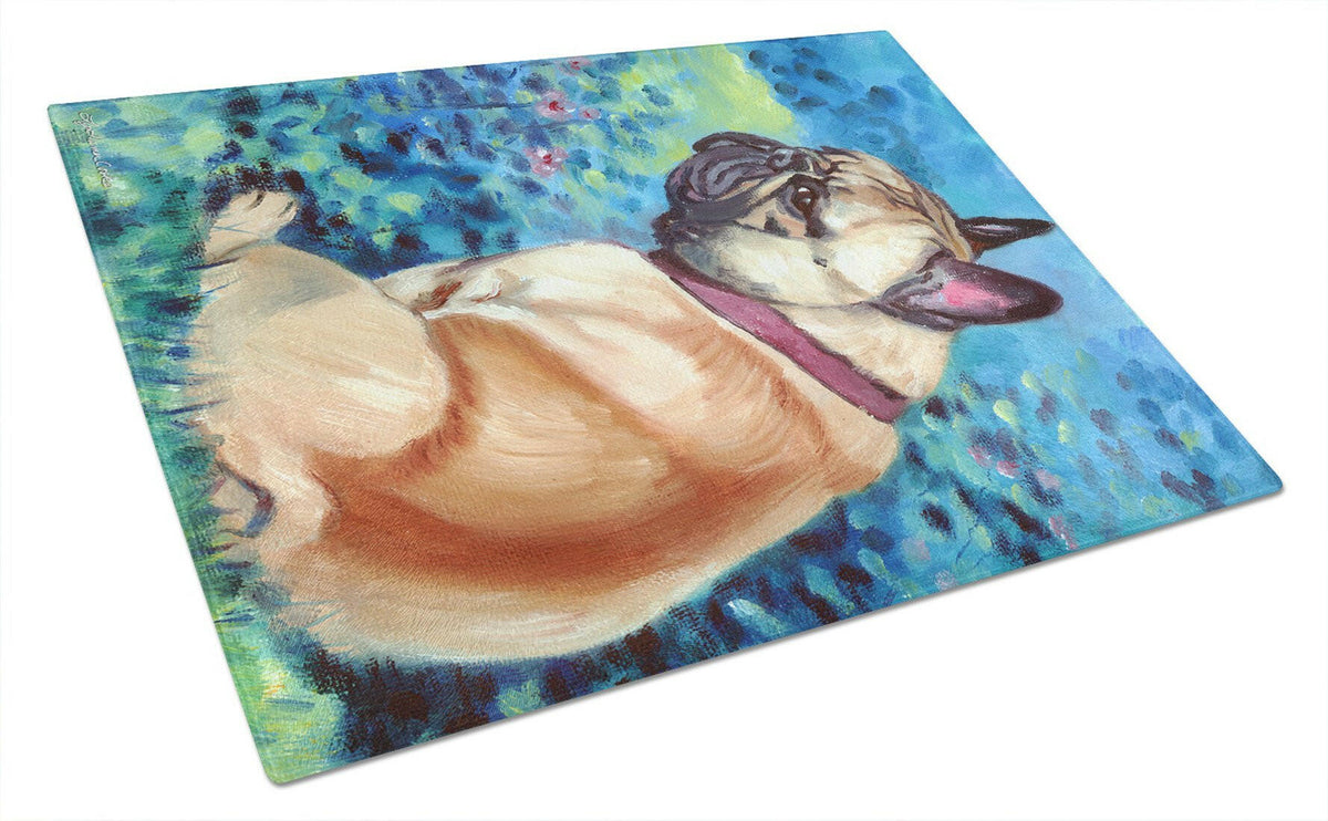 Fawn French Bulldog in Flowers Glass Cutting Board Large 7313LCB by Caroline&#39;s Treasures