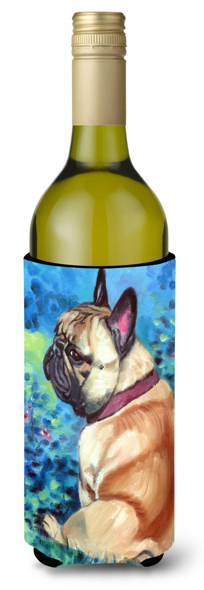 Fawn French Bulldog in Flowers Wine Bottle Beverage Insulator Hugger 7313LITERK by Caroline&#39;s Treasures