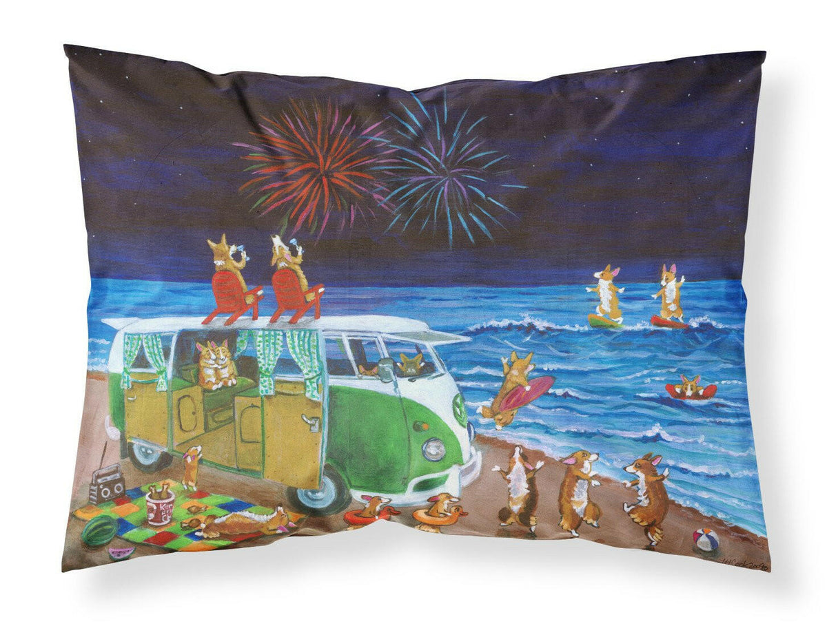 Corgi Beach Party Volkswagon Bus Fireworks Fabric Standard Pillowcase 7317PILLOWCASE by Caroline&#39;s Treasures