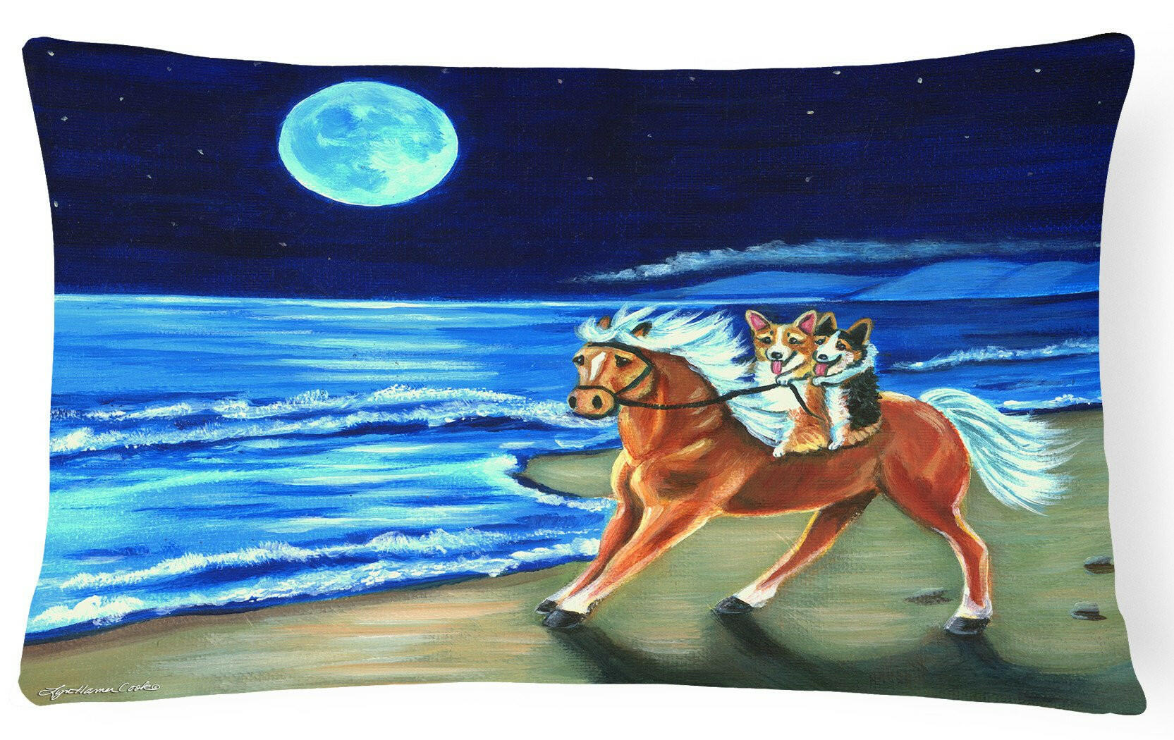 Corgi Beach Ride on Horse Fabric Decorative Pillow 7318PW1216 by Caroline's Treasures