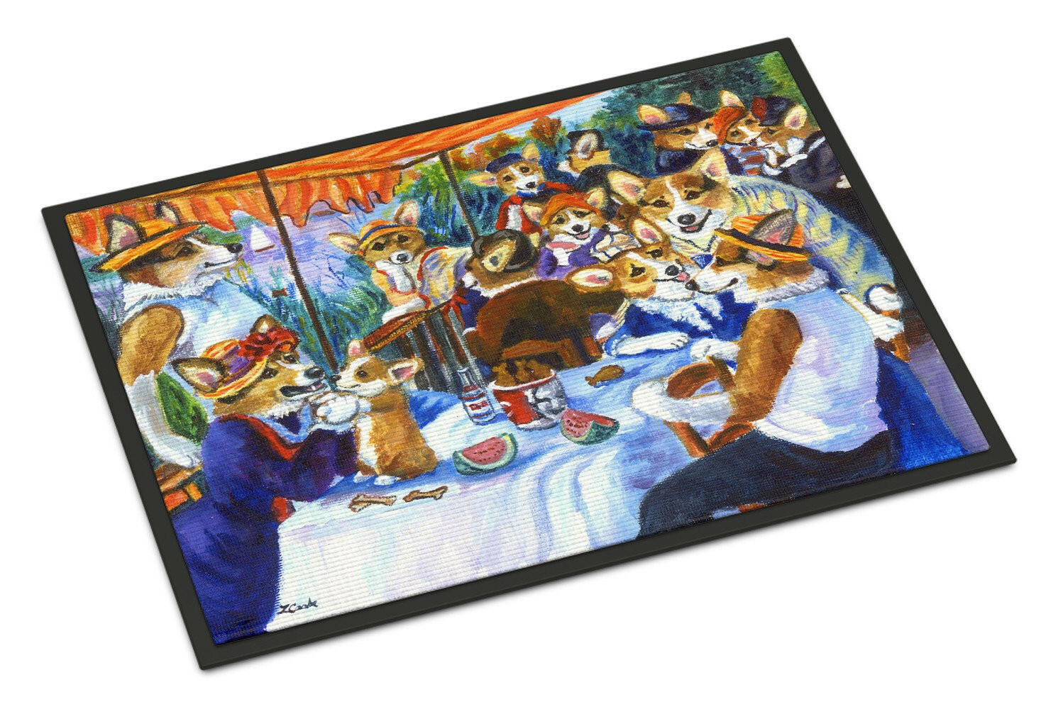 Corgi Boating Party Indoor or Outdoor Mat 18x27 7321MAT - the-store.com