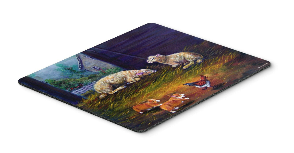 Corgi Chaos in the barn with sheep Mouse Pad, Hot Pad or Trivet 7322MP by Caroline&#39;s Treasures