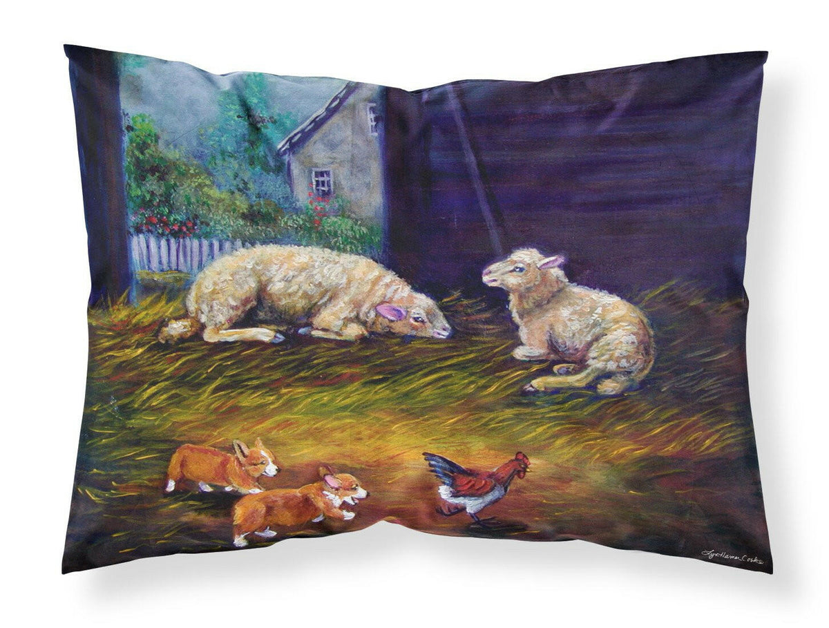 Corgi Chaos in the barn with sheep Fabric Standard Pillowcase 7322PILLOWCASE by Caroline&#39;s Treasures