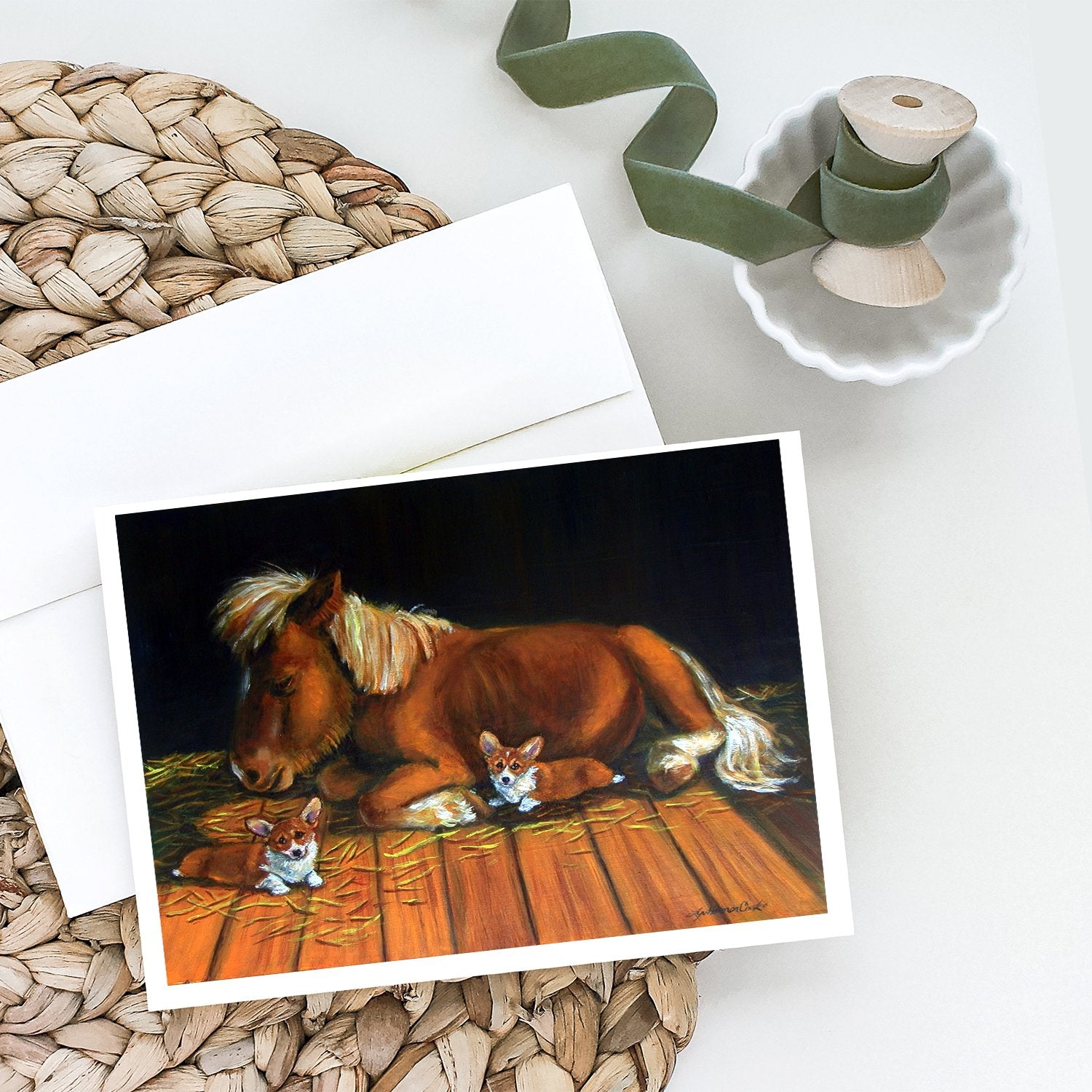 Corgi Snuggles the pony Greeting Cards and Envelopes Pack of 8 - the-store.com