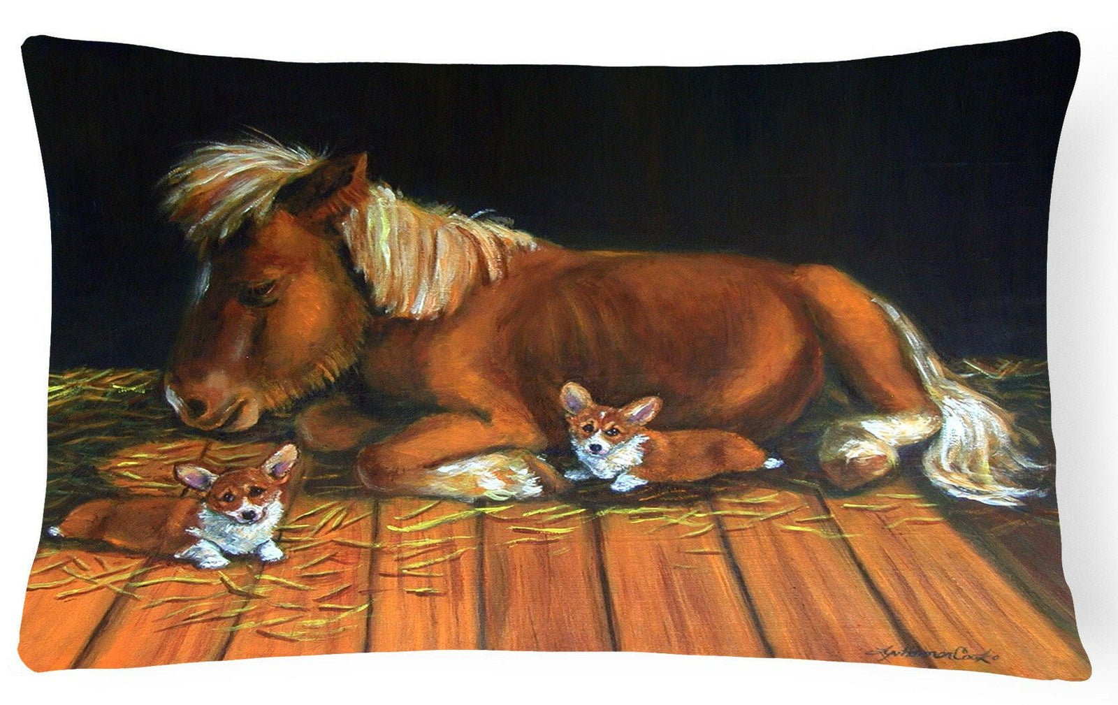 Corgi Snuggles the pony Fabric Decorative Pillow 7323PW1216 by Caroline's Treasures