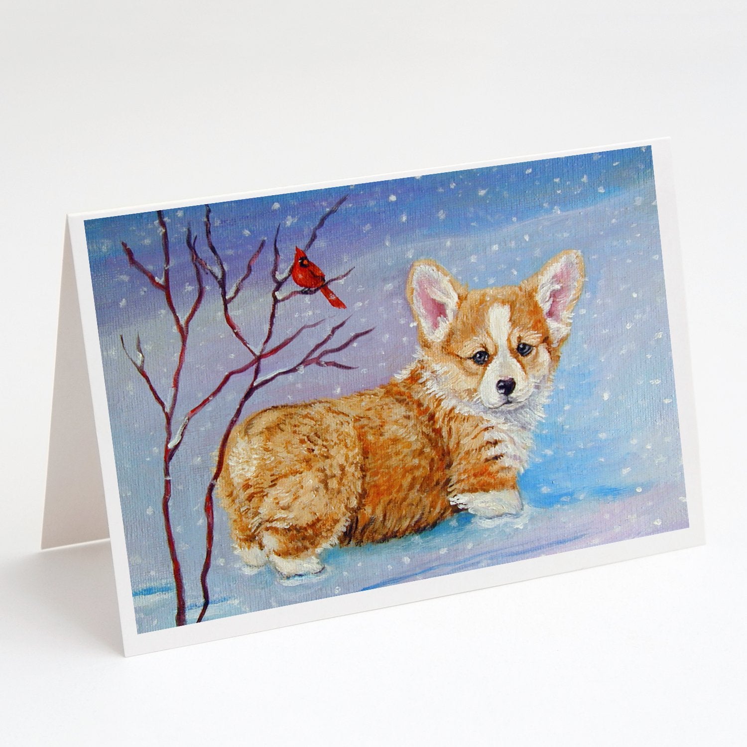 Buy this Corgi Pup Snow Cardinal Greeting Cards and Envelopes Pack of 8