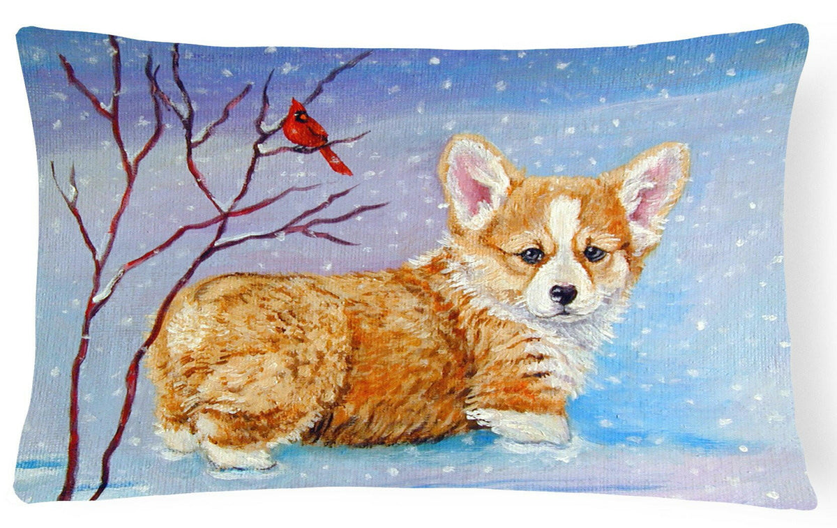 Corgi Pup Snow Cardinal Fabric Decorative Pillow 7327PW1216 by Caroline&#39;s Treasures