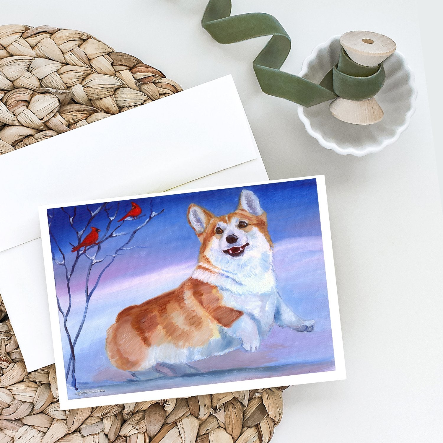 Buy this Corgi Snow Cardinal Greeting Cards and Envelopes Pack of 8