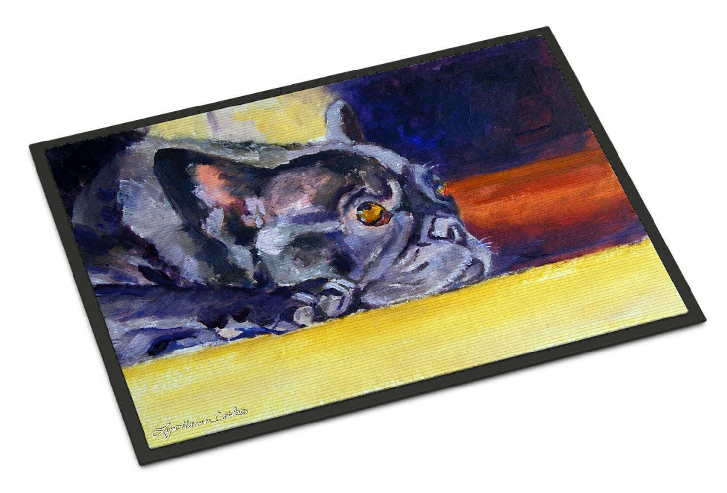 Black French Bulldog Sunny Indoor or Outdoor Mat 24x36 7331JMAT - the-store.com