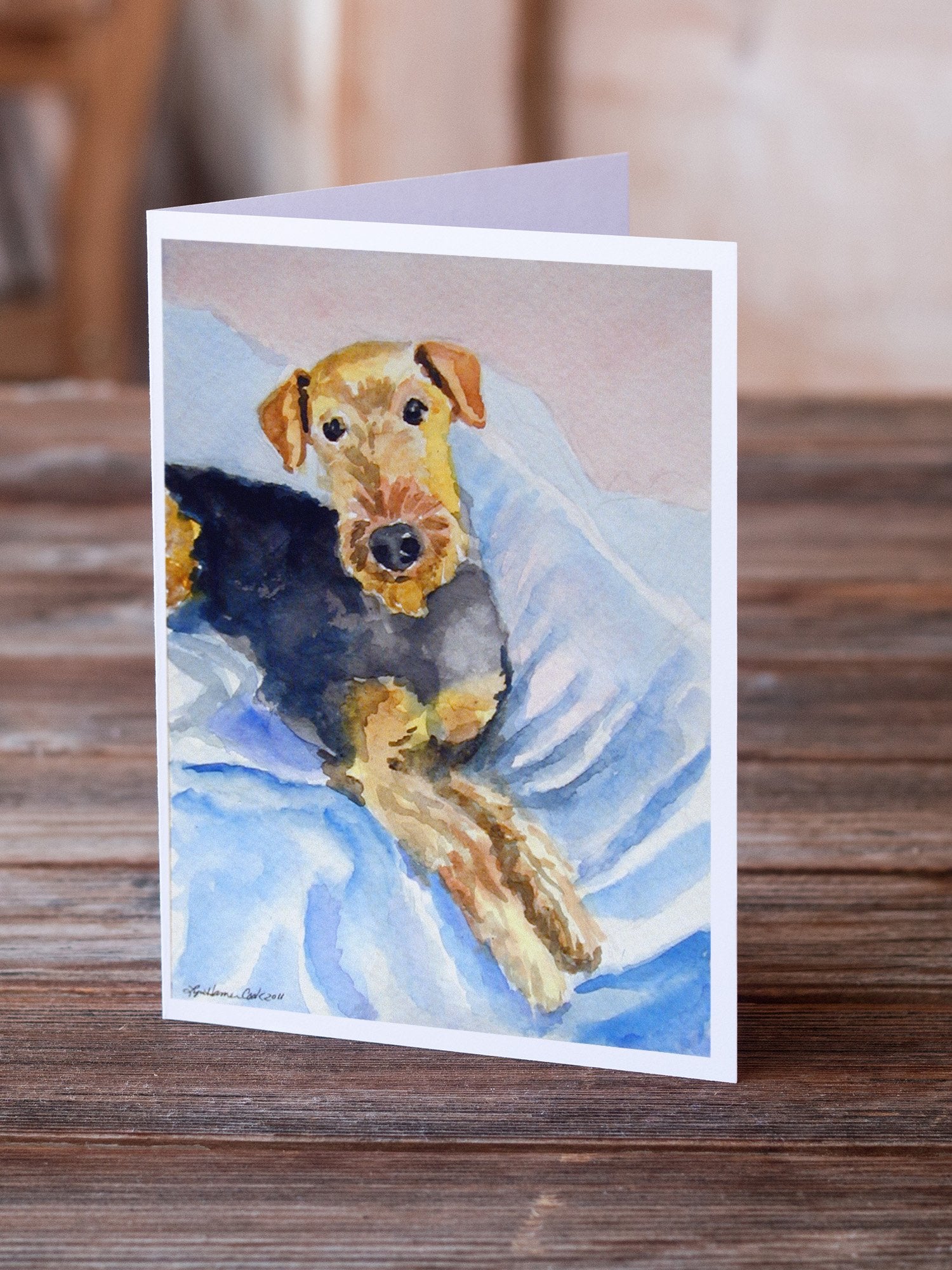 Cozy Airedale Terrier Greeting Cards and Envelopes Pack of 8 - the-store.com