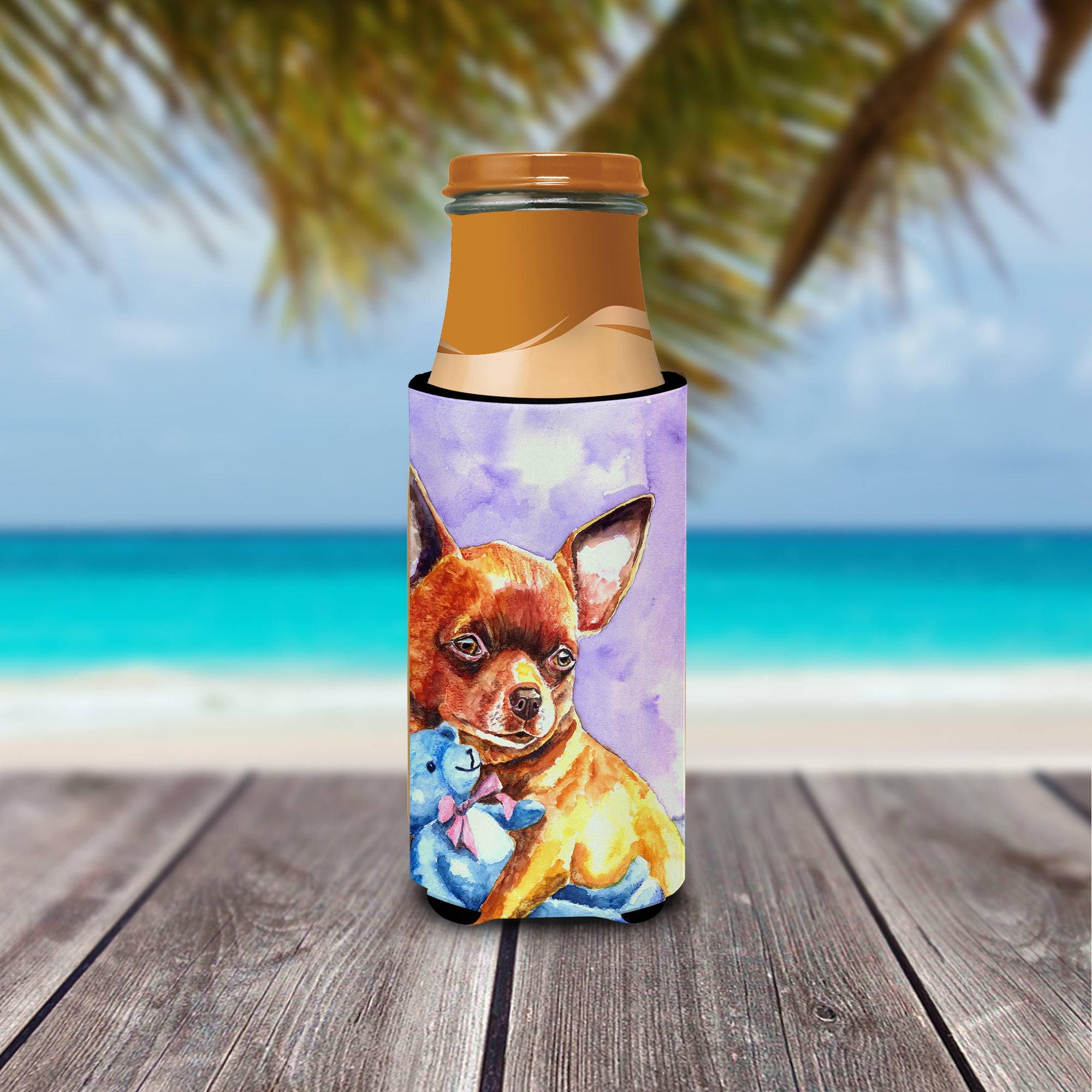 Chihuahua with Teddy Bear Ultra Beverage Insulators for slim cans 7340MUK  the-store.com.