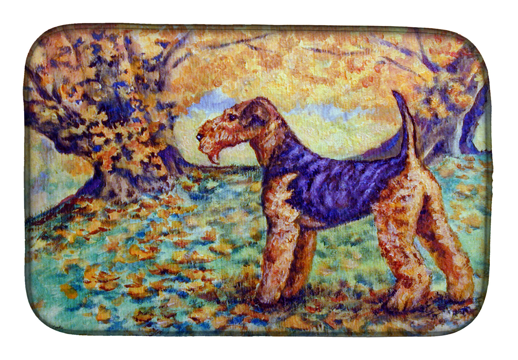 Autumn Airedale Terrier Dish Drying Mat 7343DDM  the-store.com.