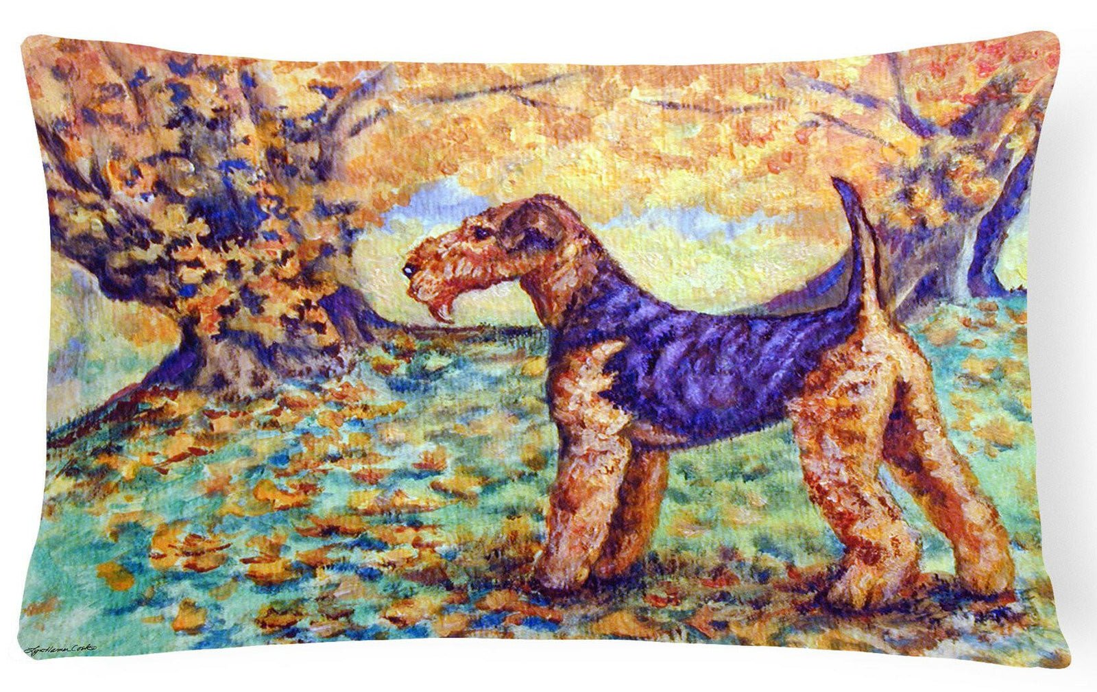 Autumn Airedale Terrier Fabric Decorative Pillow 7343PW1216 by Caroline's Treasures