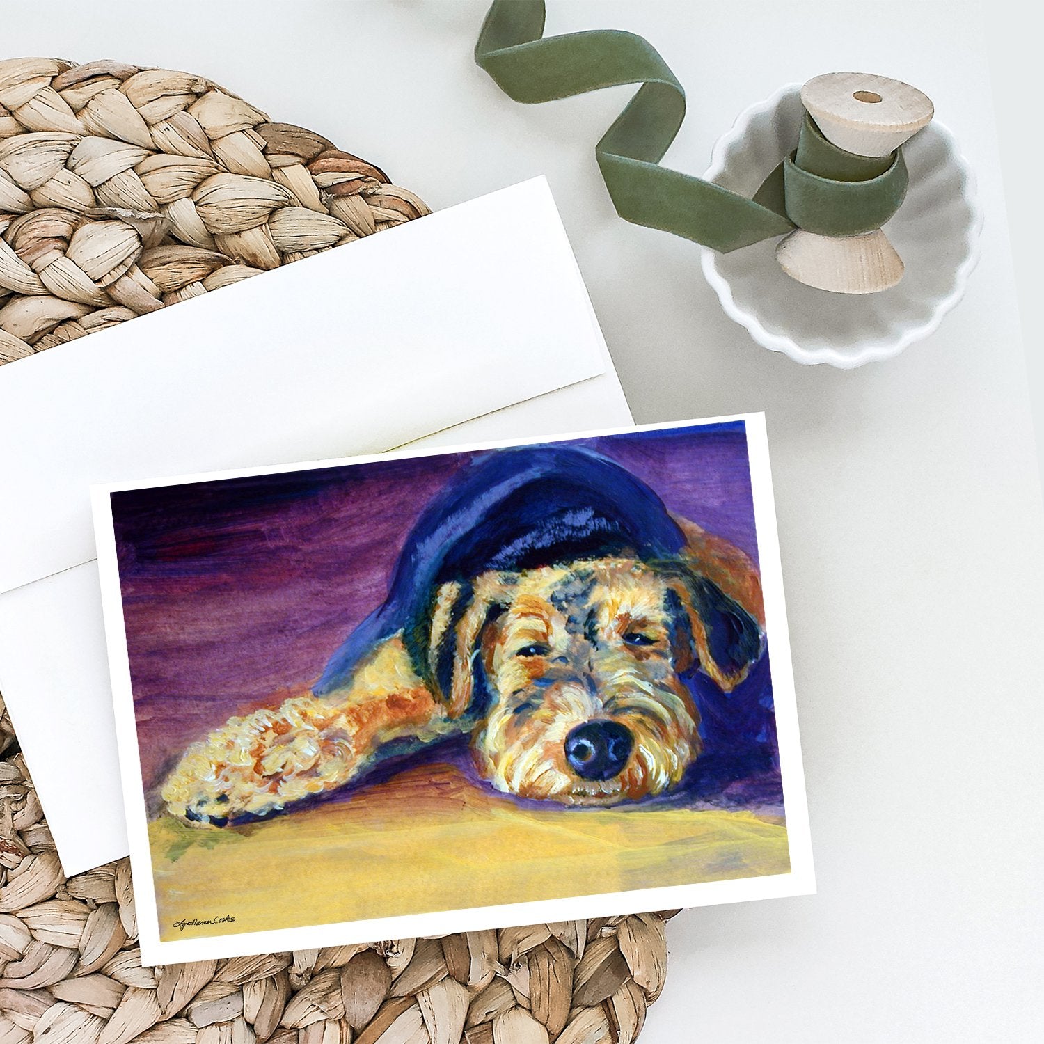 Snoozer Airedale Terrier Greeting Cards and Envelopes Pack of 8 - the-store.com