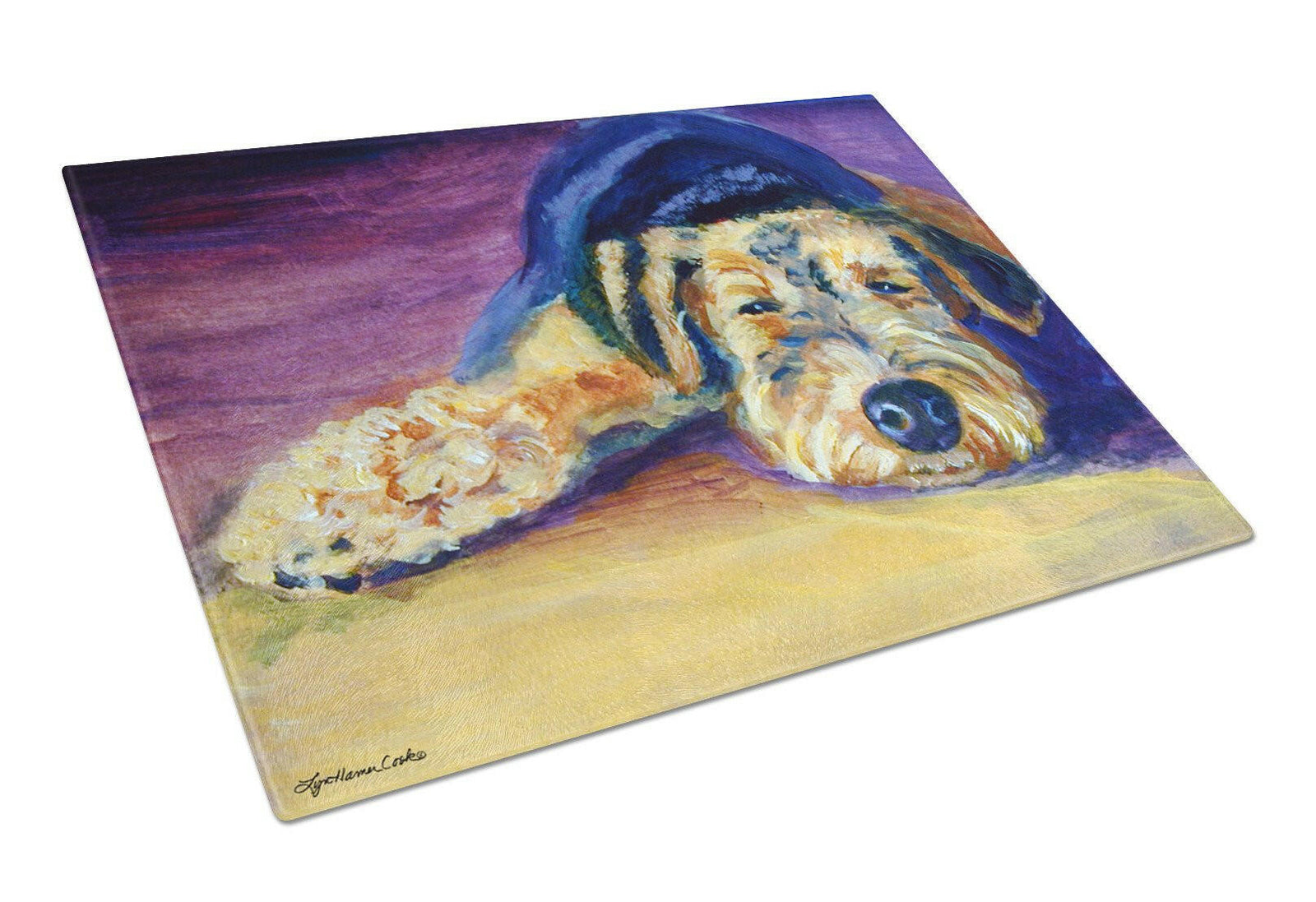 Caroline's Treasures Snoozer Airedale Terrier Glass Cutting Boards – Durable, Decorative Kitchen Art Large 7344LCB