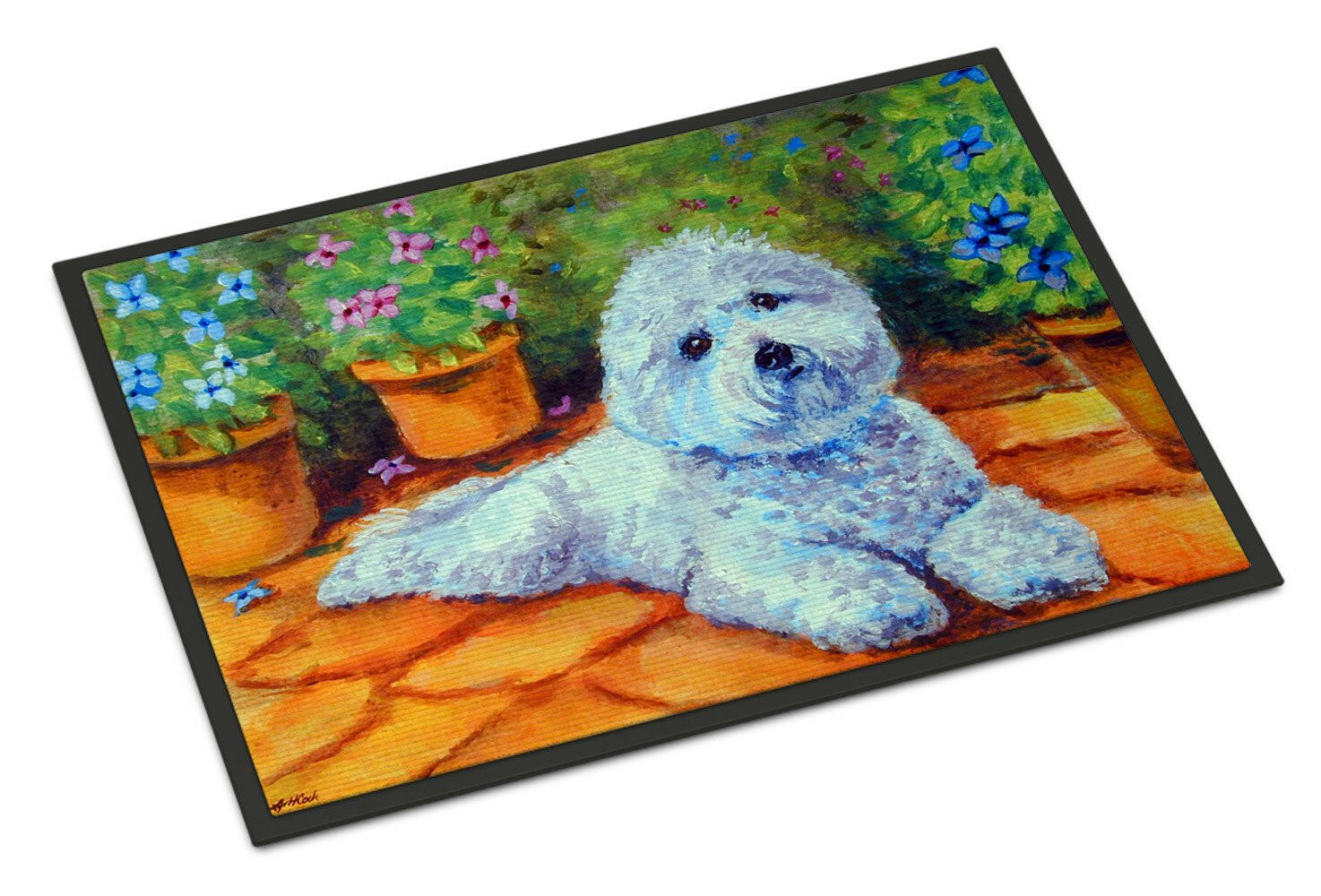 Bichon Frise on the patio Indoor or Outdoor Mat 24x36 7346JMAT - the-store.com